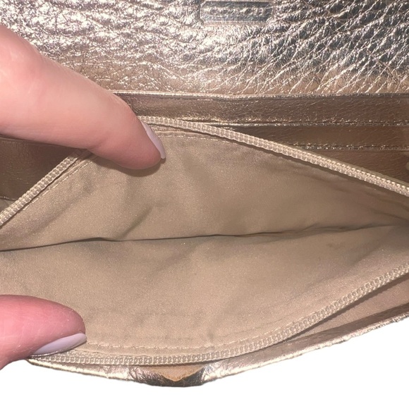{Coach Julia Op Art Gold Monogram Canvas & Metallic Leather Long Snap Wallet} - Picture 8 of 11